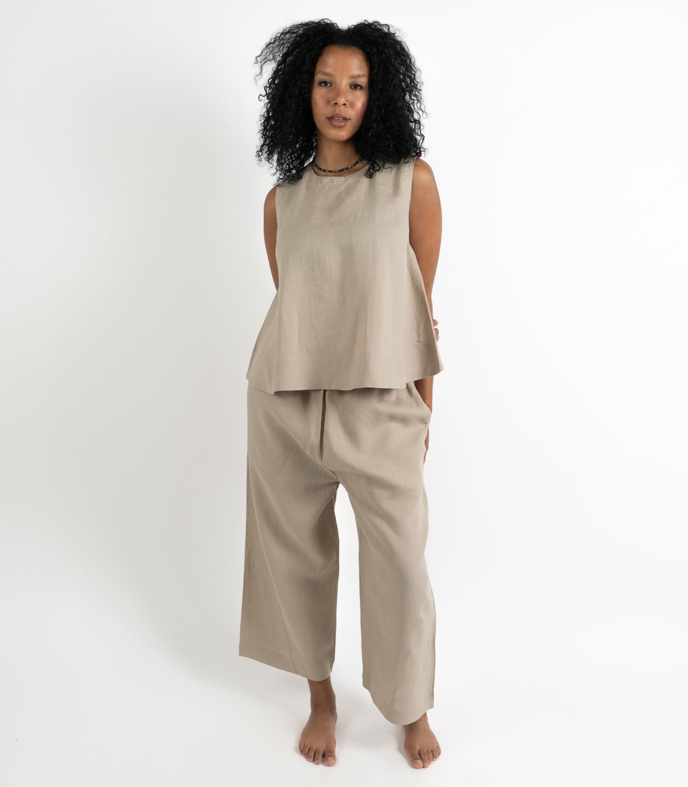 Organic Linen Sleeveless Lounge Shirt - Raw
