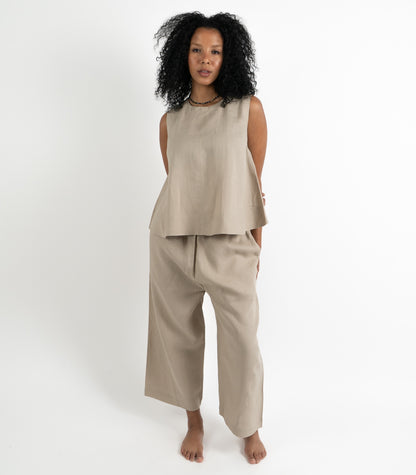 Organic Linen Sleeveless Lounge Shirt - Raw