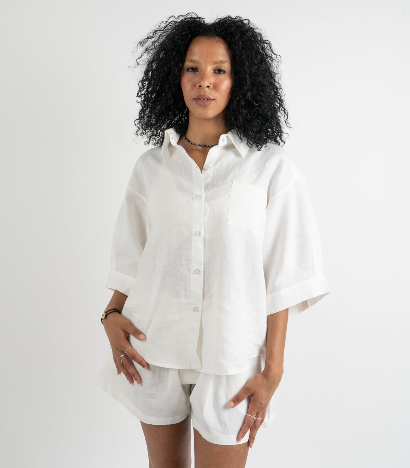 Organic Linen Lounge Shirt - White