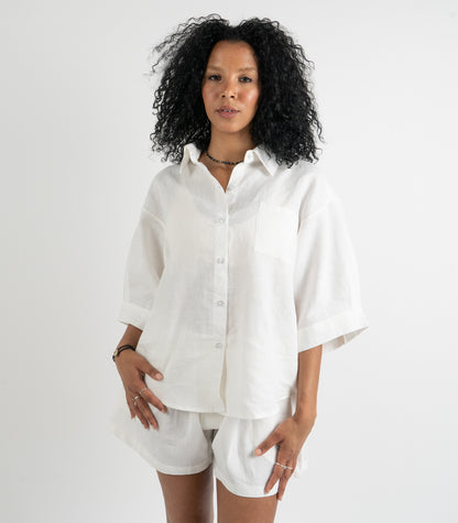 Organic Linen Lounge Shirt - White