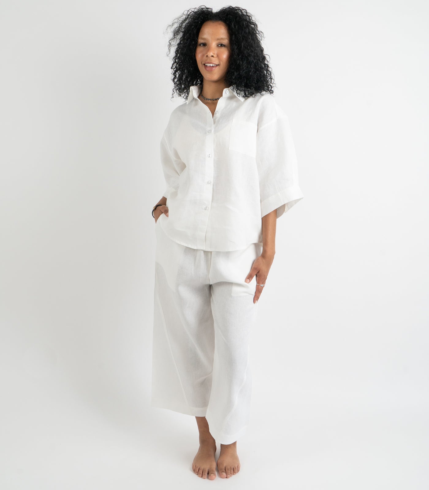 Organic Linen Balloon Lounge Pants - White