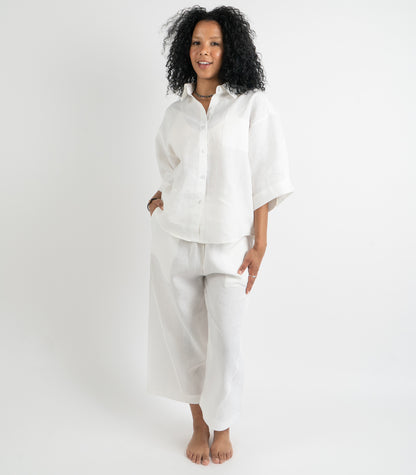 Organic Linen Balloon Lounge Pants - White