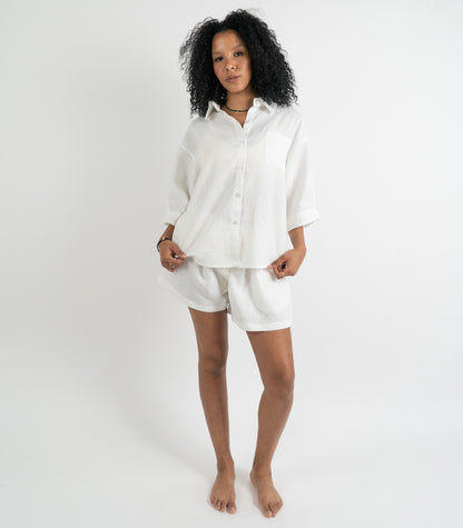 Organic Linen Lounge Shirt - White
