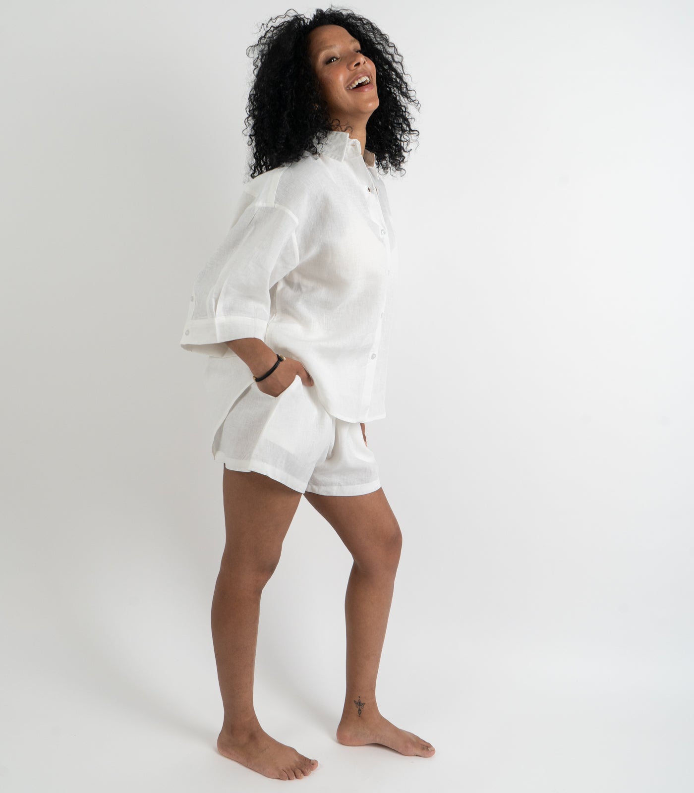 Organic Linen Boxy Lounge Shorts - White