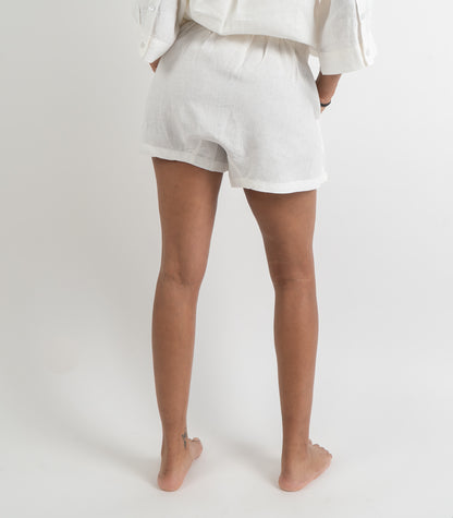 Organic Linen Boxy Lounge Shorts - White