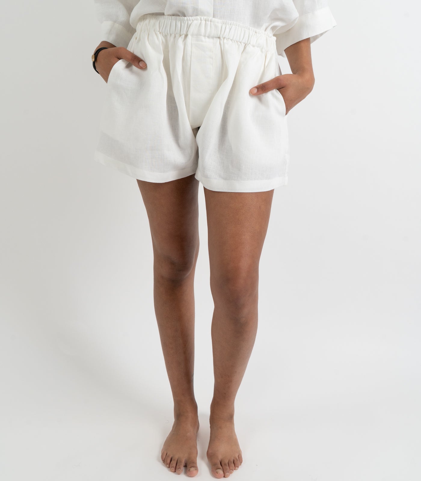 Organic Linen Boxy Lounge Shorts - White