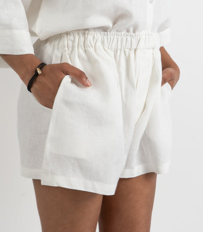Organic Linen Boxy Lounge Shorts - White