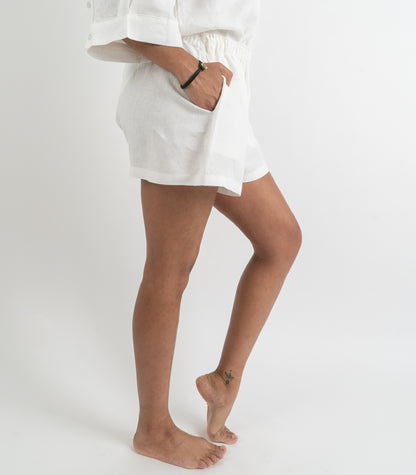 Organic Linen Boxy Lounge Shorts - White