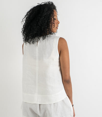 Organic Linen Sleeveless Lounge Shirt - White