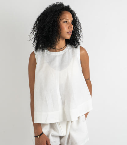 Organic Linen Sleeveless Lounge Shirt - White
