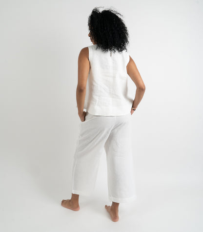 Organic Linen Sleeveless Lounge Shirt - White