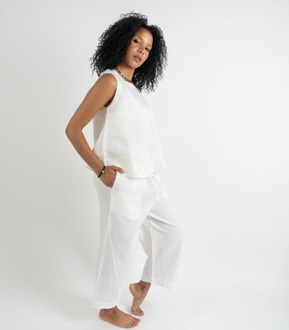 Organic Linen Sleeveless Lounge Shirt - White