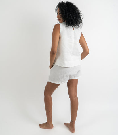 Organic Linen Sleeveless Lounge Shirt - White