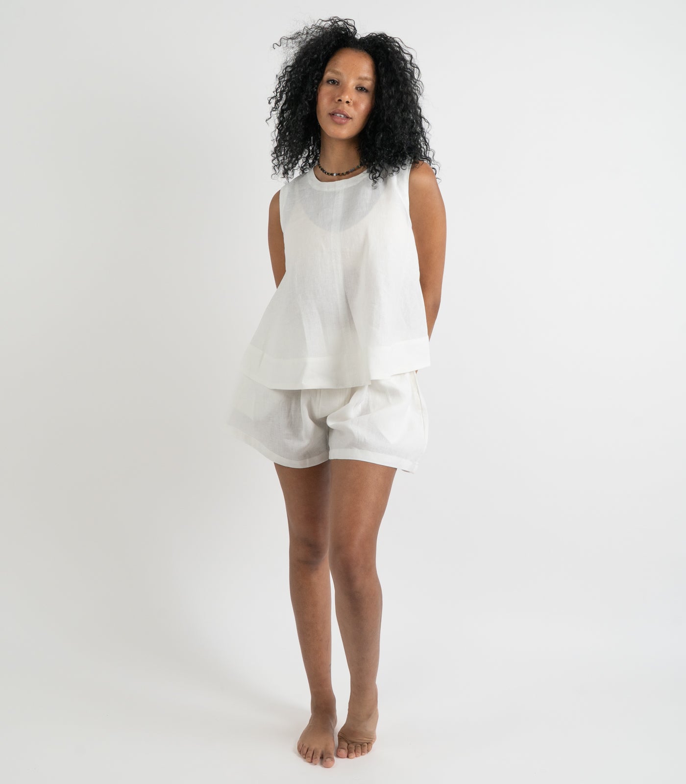 Organic Linen Sleeveless Lounge Shirt - White