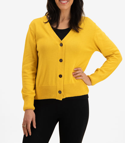 Bhumi Organic Cotton - Fine Knit V Neck Cardigan - Butterscotch