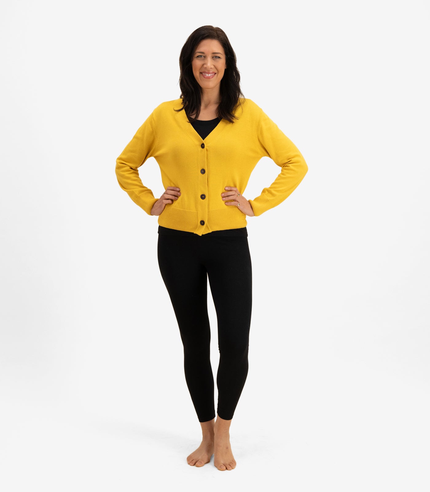 Bhumi Organic Cotton - Fine Knit V Neck Cardigan - Butterscotch