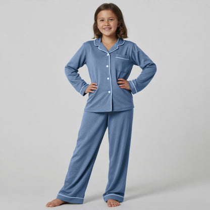 Kids Jersey Long PJ Set - Ocean Blue Melange