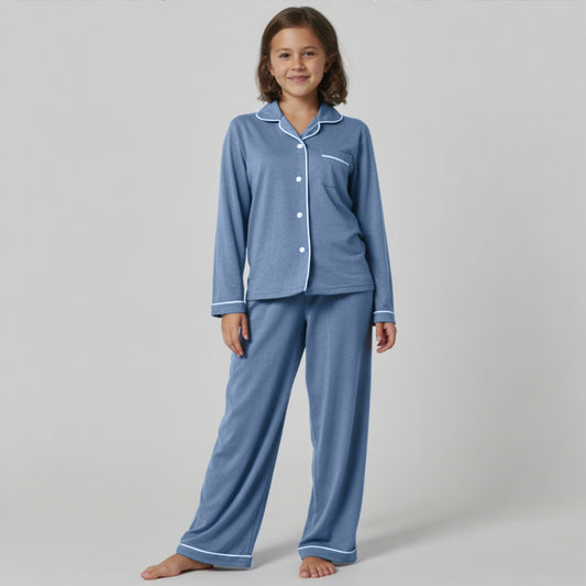 Kids Jersey Long PJ Set - Ocean Blue Melange