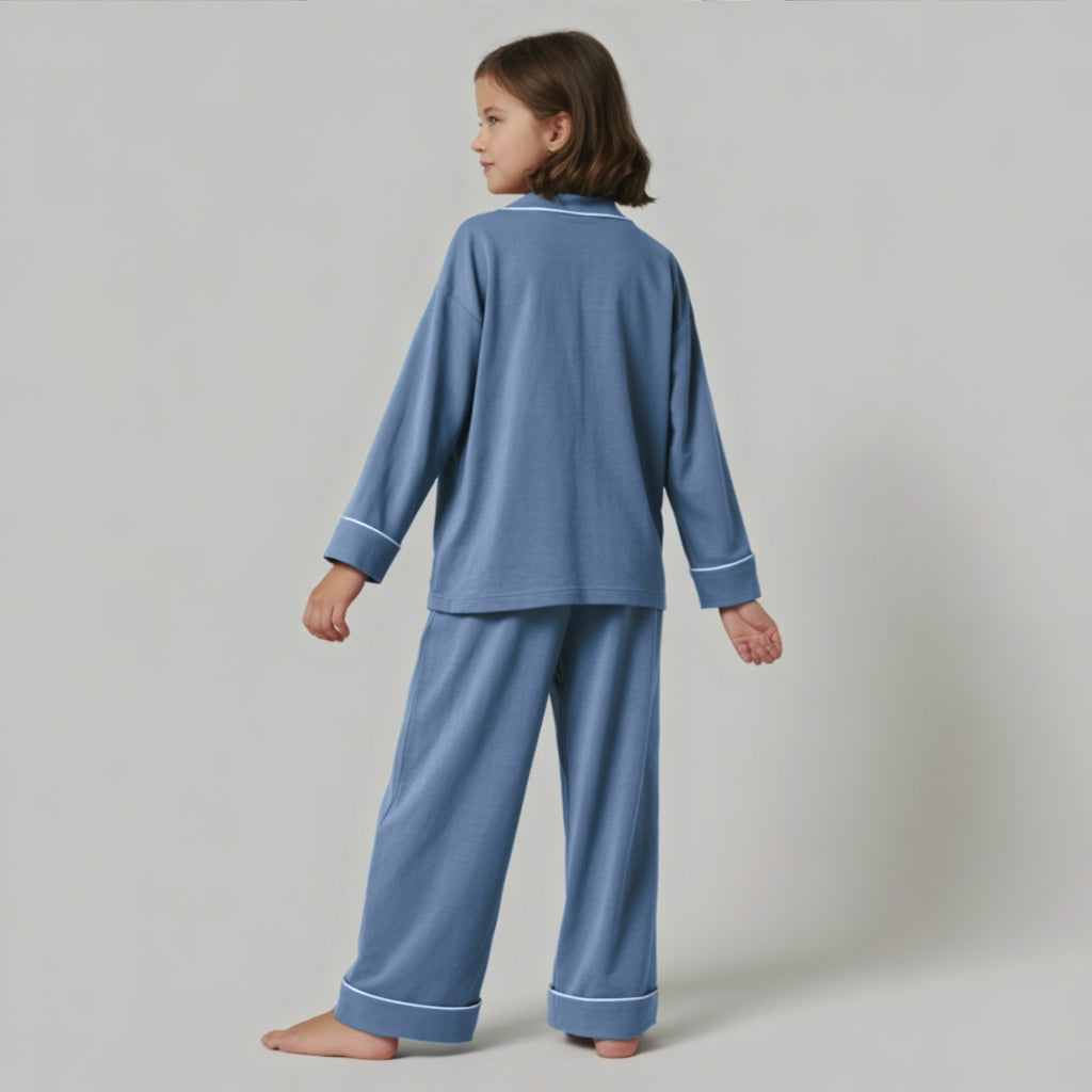 Kids Jersey Long PJ Set - Ocean Blue Melange