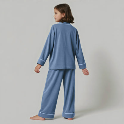 Kids Jersey Long PJ Set - Ocean Blue Melange