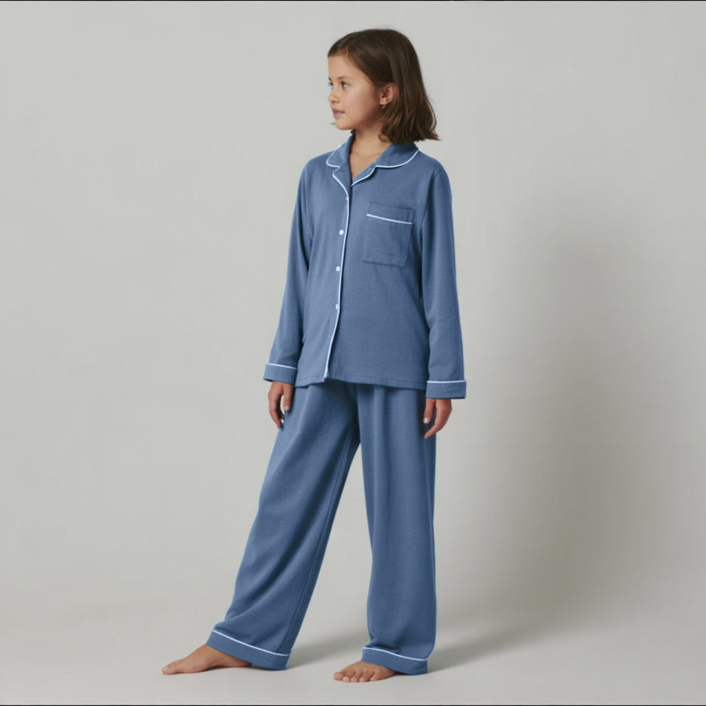 Kids Jersey Long PJ Set - Ocean Blue Melange