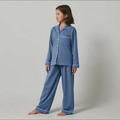 Kids Jersey Long PJ Set - Ocean Blue Melange