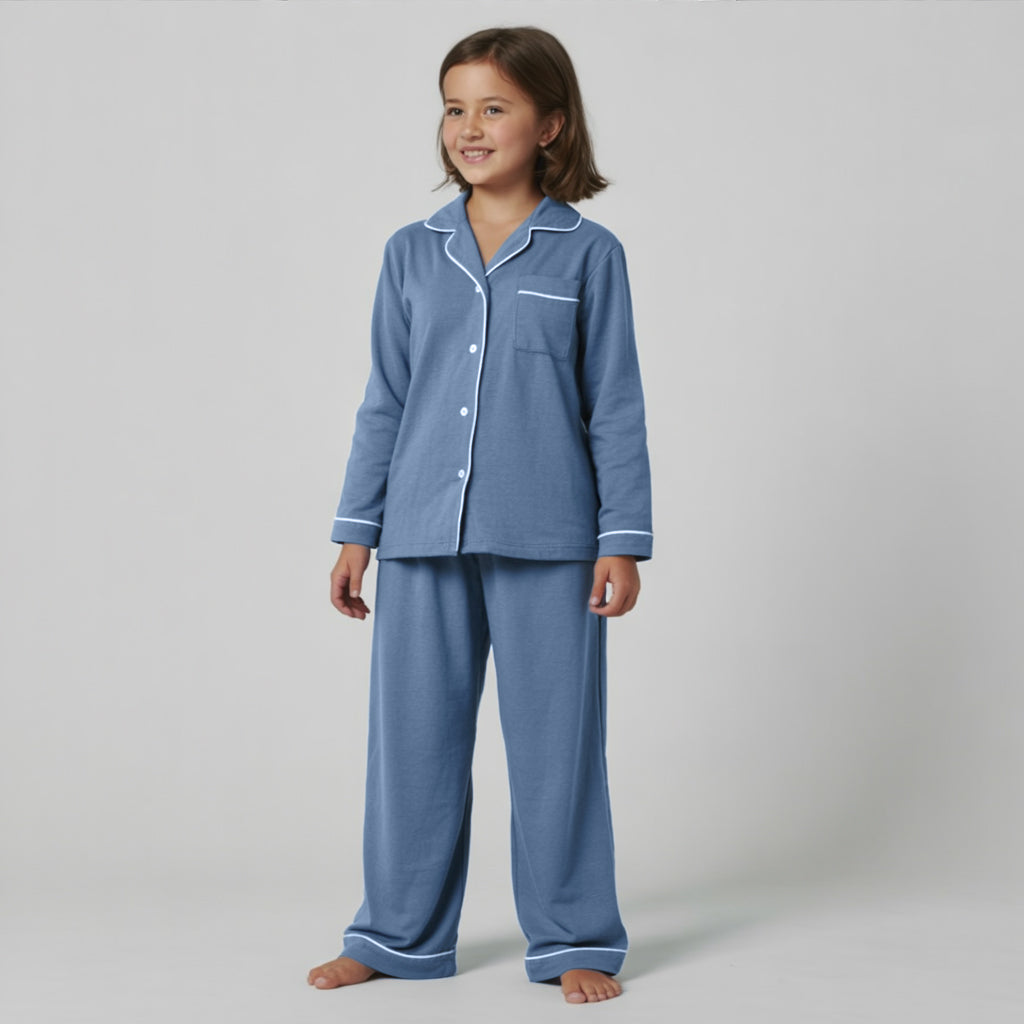 Kids Jersey Long PJ Set - Ocean Blue Melange