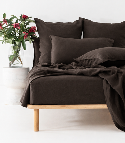 Linen Fitted Sheet - Chocolate