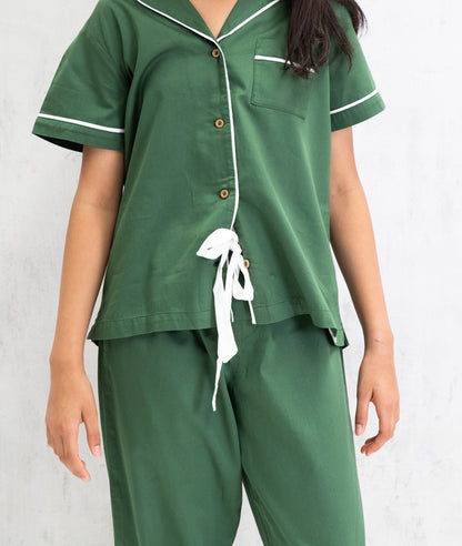 Bhumi Organic Cotton - Kids Sateen Short Sleeve PJ Set - Forest Green