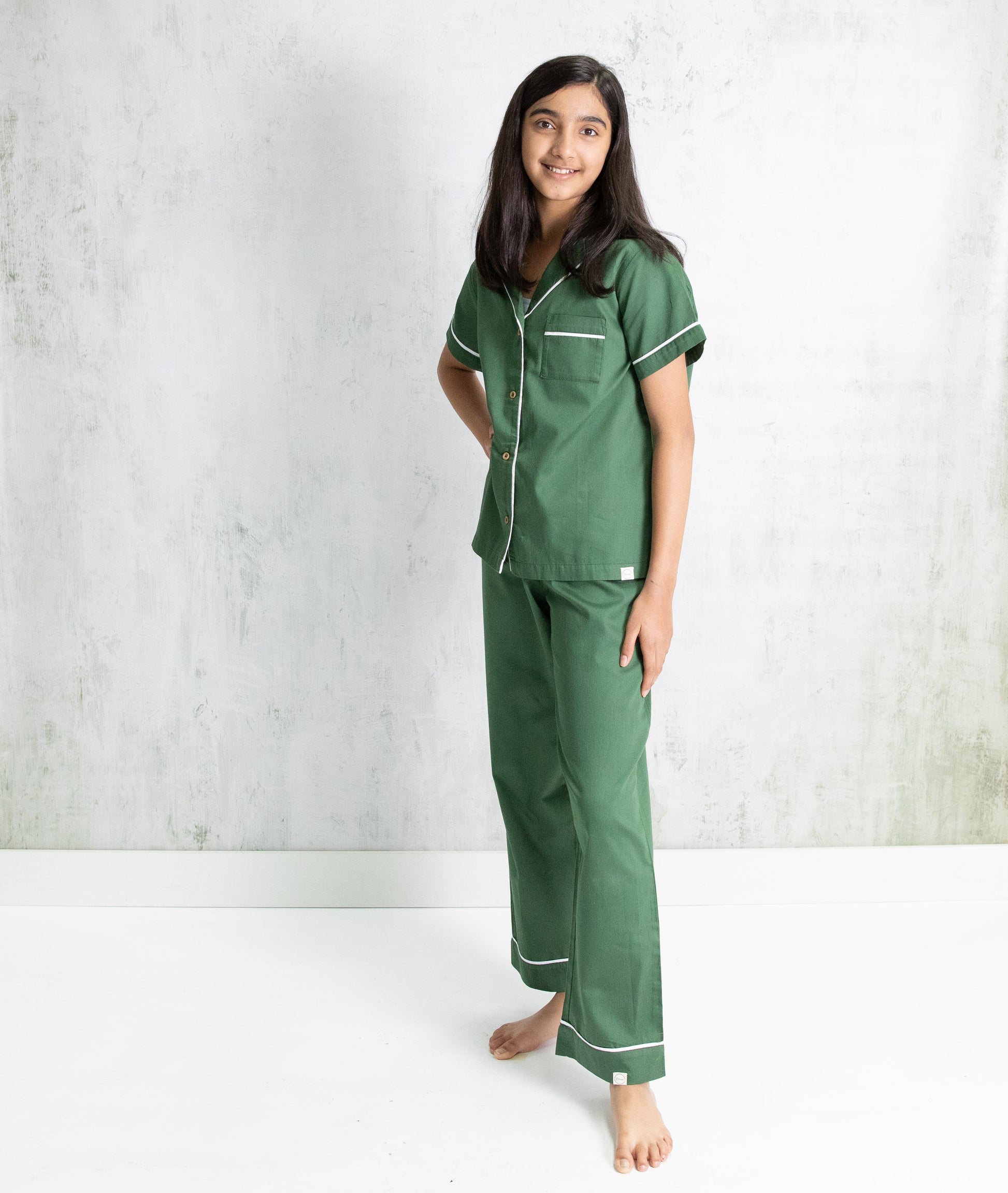 Bhumi Organic Cotton - Kids Sateen Short Sleeve PJ Set - Forest Green