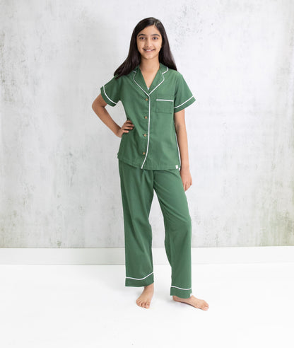 Bhumi Organic Cotton - Kids Sateen Short Sleeve PJ Set - Forest Green