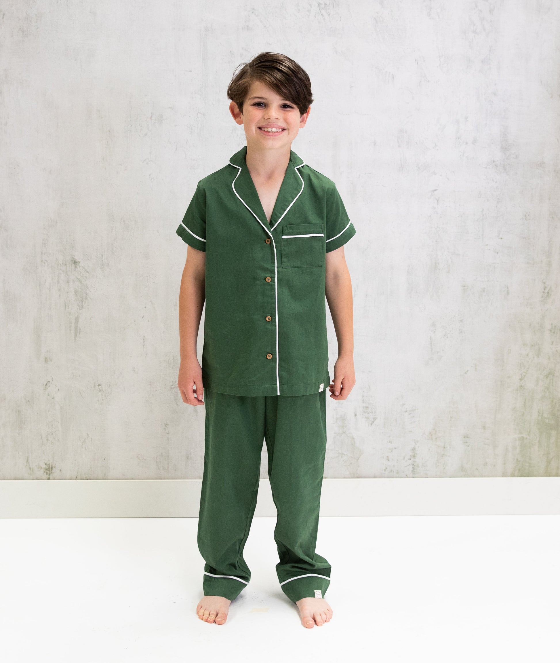 Bhumi Organic Cotton - Kids Sateen Short Sleeve PJ Set - Forest Green