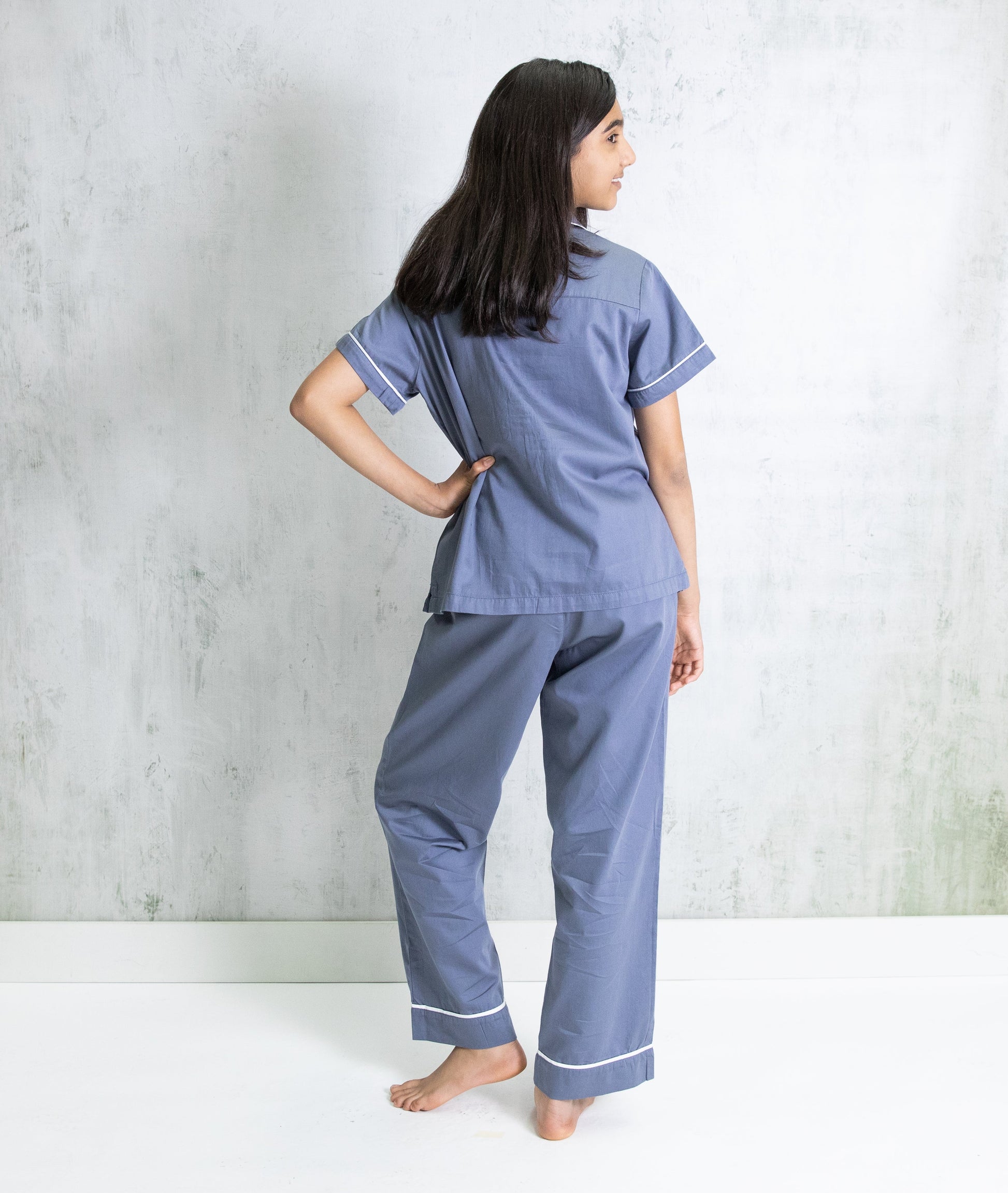 Bhumi Organic Cotton - Kids Sateen Short Sleeve PJ Set - Metallic Blue