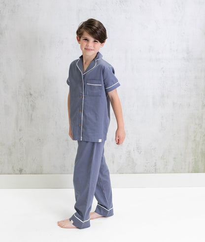 Bhumi Organic Cotton - Kids Sateen Short Sleeve PJ Set - Metallic Blue